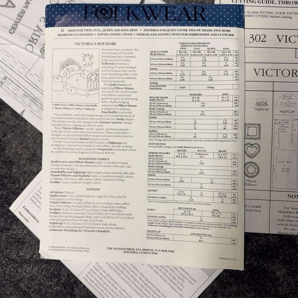 Folkwear Pattern#302 Victoria's Boudoir Bedding Set Twin-King UNCUT/FF - Picture 3 of 4